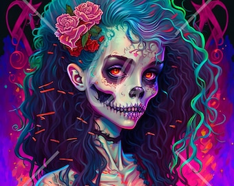 4 Lisa Frank Inspired Zombie Girl Digital Image Files
