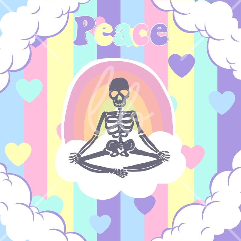 4 Pastel Rainbow Skeleton Digital Image Files Etsy