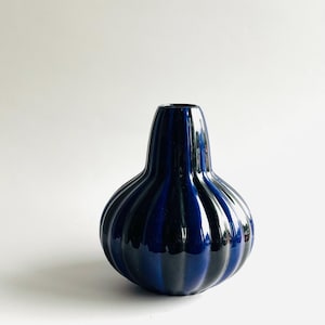Antique art deco era Velten Vordamm by Walter Stock fluted ceramic vase in black & blue color block design German bauhaus modernist pottery