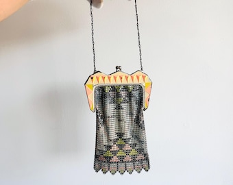 Vintage Whiting and Davis Chainmail Mini Bag, painted metal Mesh Purse