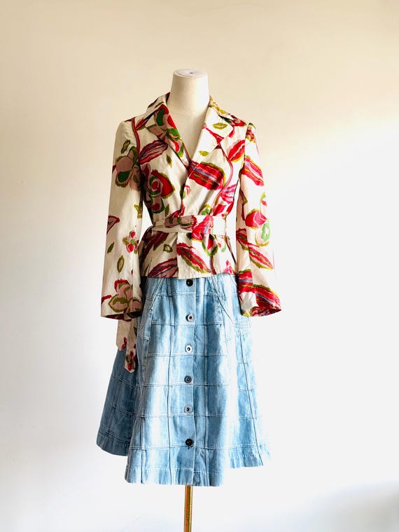 Vintage patchwork denim button down jean skirt 70… - image 3