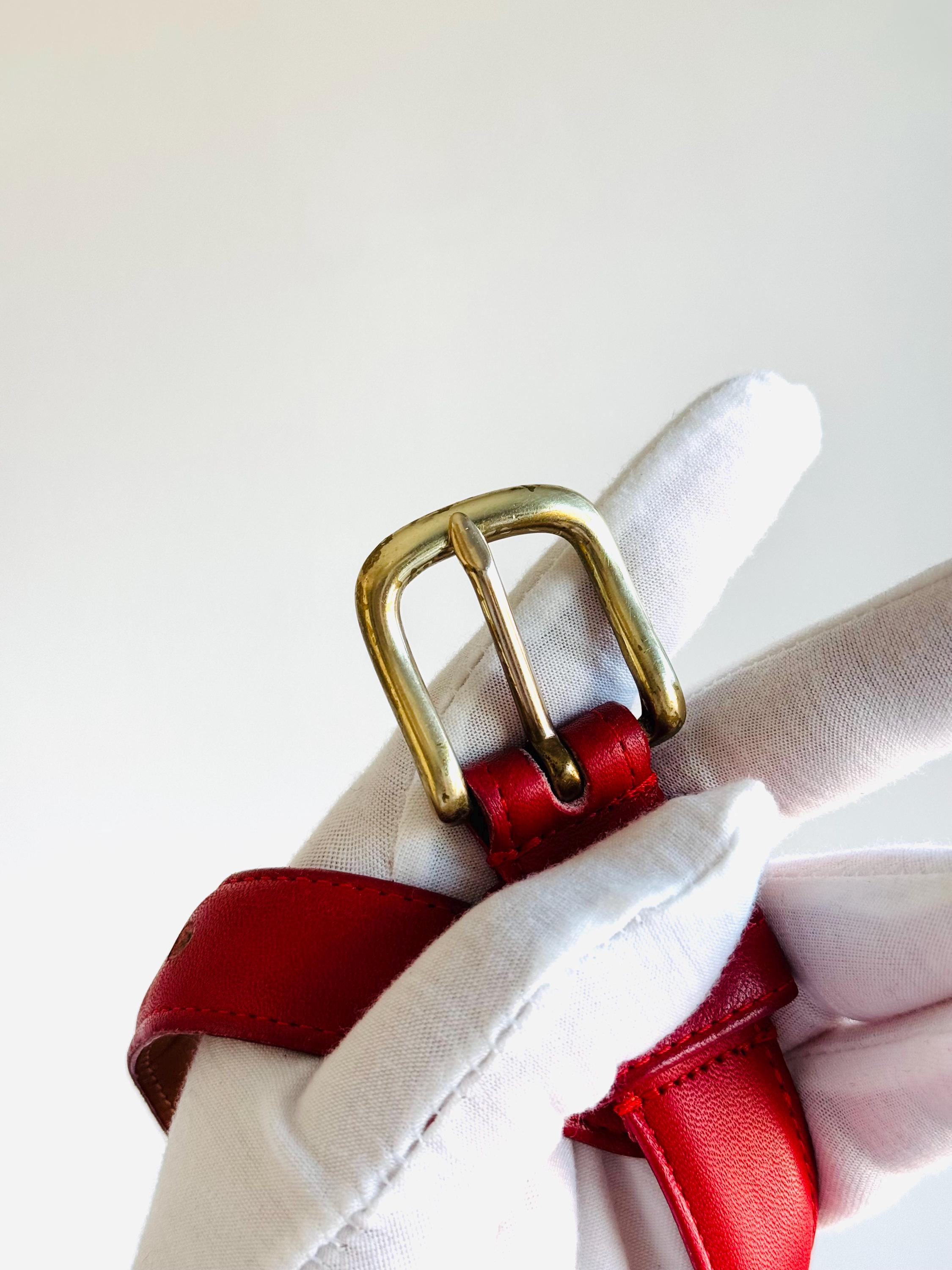 Vintage Coach Cherry Red Leather Belt With Brass Buckle 32 