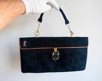 Vintage Roberta Di Camerino convertible bag clutch shoulder bag gold signature trompe L'oeil made in Italy