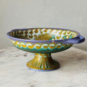Fine & rare antique Zuid-Holland Gouda Holland ceramic footed pedestal dish Scandinavian ceramic art nouveau dutch pottery delftware fruit