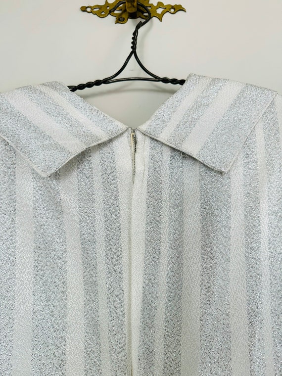 Vintage Jean Allen Lame Gown: White and Silver St… - image 7