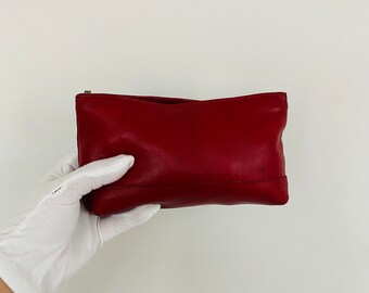 Vintage Coach New York Leather Makeup Pouch /clutch in Red