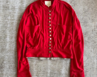 Vintage Gianfranco Ferre down jersey bomber jacket cherry red gold tan