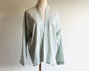 Vintage Isaac Mizrahi silk jacket kimono mint striped open front duster