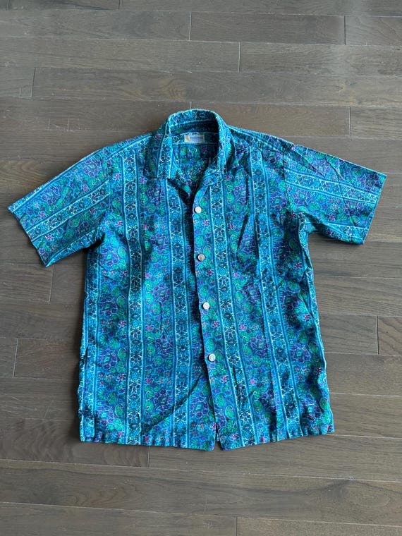 VTG 1950s Andrade Waiki Hawaiian Aloha Shirt Rare Palm Print With 