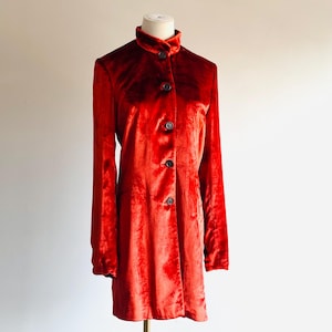 Vintage Rifat Ozbek Velvet Duster Jacket: 90s Silk Blend Coat, Size 42