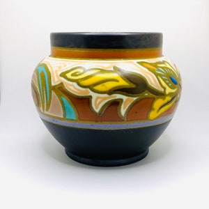 Rare antique plazuid Zuid-Holland Gouda Holland vase 1920’s ceramic art nouveau dutch pottery delftware flower pot deco