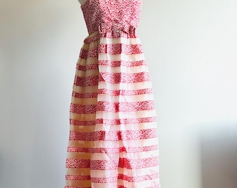 Vintage 60s Malcolm Starr Red Brocade & Sheer Panel Dress