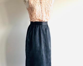 Vintage Yves Saint Laurent Washed Satin Midi Skirt, Pockets, 70s YSL Size 40