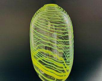 Vintage Mark Eckstrand Art Glass Vase, Yellow Swirl, Signed '84