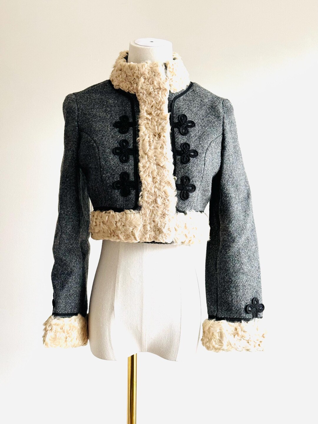 Coat Cuddle Vintage Cuddle Coat Military Wool Astrakhan Lamb Cropped Coat Grey ...