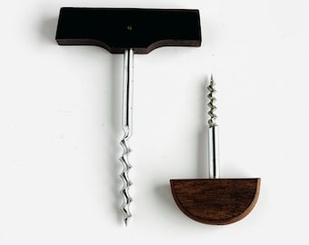 vintage MCM wood Japanese corkscrew bottle openers set of two vintage barware