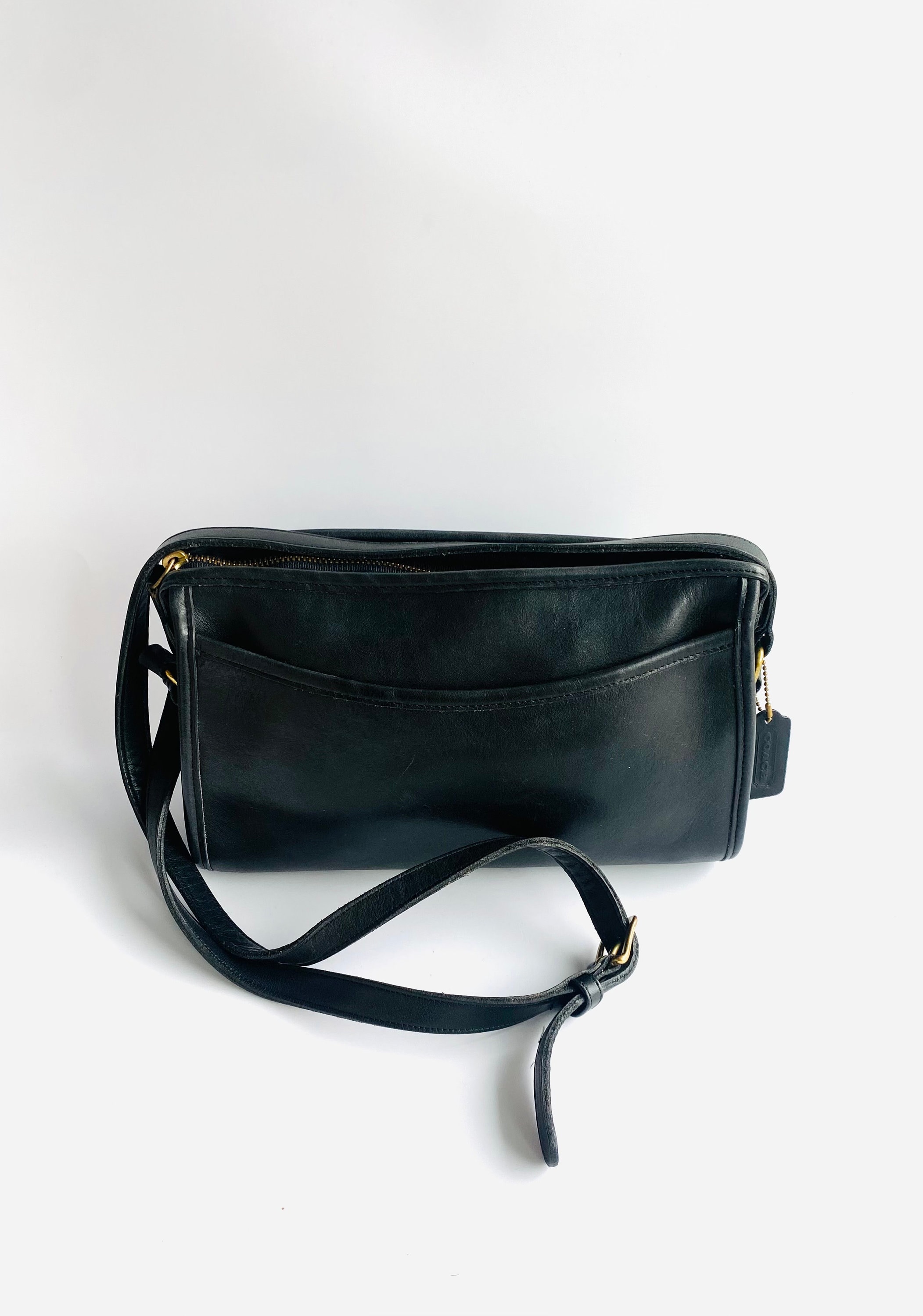 Vintage Black Leather Coach Purse Taylor Zip Crossbody / Shoulder