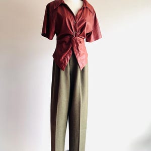 Rare Vintage early Calvin Klein Runway high waist pleated olive green Tattersall plaid trousers 70s 80s made in USA sz 8