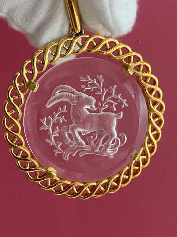 Vintage Trifari glass Capricorn charm pendant - image 2
