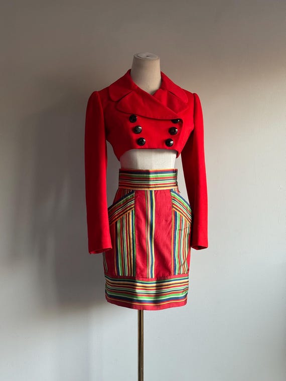 Saint Laurent, Vintage Yves Saint Laurent Silk pencil Skirt red Stripe, 1990s