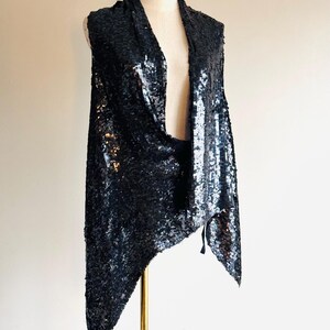 Vintage Ann Demeulemeester Y2K  silk and sequin paillette wrap draped blouse in black and midnight blue sz 38