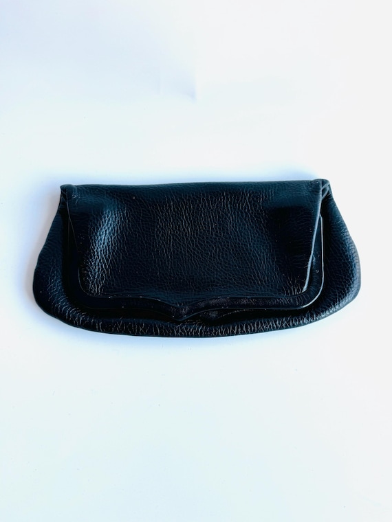 vintage Etra Pebbled black leather folding frame clutch