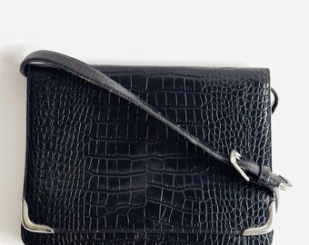 Ralph Lauren BLACK Leather Croc SILVER FILIGREE WESTERN Equestrian L Ralph Lauren BLACK Leather Croc SILVER WESTERN Equestrian L  main image 4