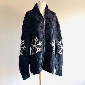 Vintage Katharine Hamnett London runway hand knit intarsia cardigan sweater Wensleydale wool sz M snowflake motif new deadstock fall 1995