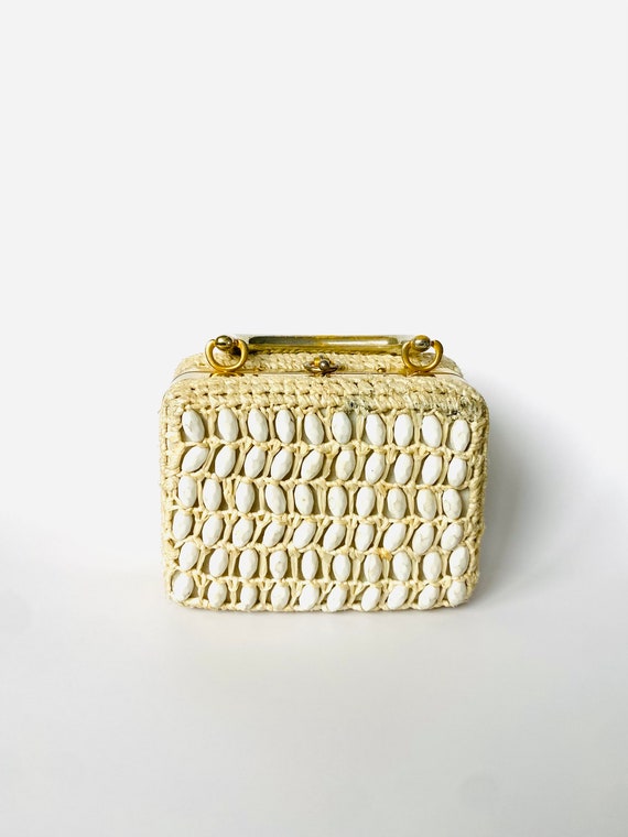 Vintage Beaded Raffia Box Purse Made in Italy - image 7