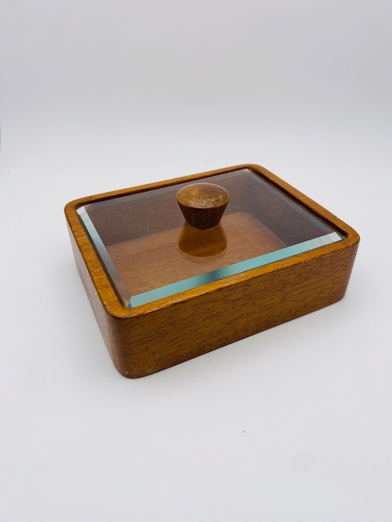 MCM vintage teak wood trinket or jewelry box with 
