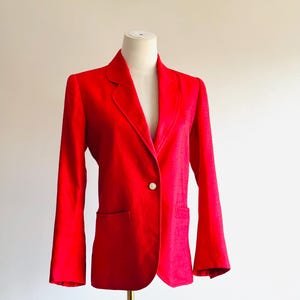 vintage Yves Saint Laurent Rive Gauche red linen blazer late 70s - early 80s gold tone and mother of pearl buttons sz 38