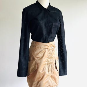 Vintage y2k 00s era Calvin Klein Collection technical perforated or mesh technical faux suede minimalist button shirt or blouse sz M
