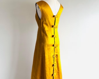 Vintage Anne Fogarty chartreuse silk satin dress: bow back details 60s