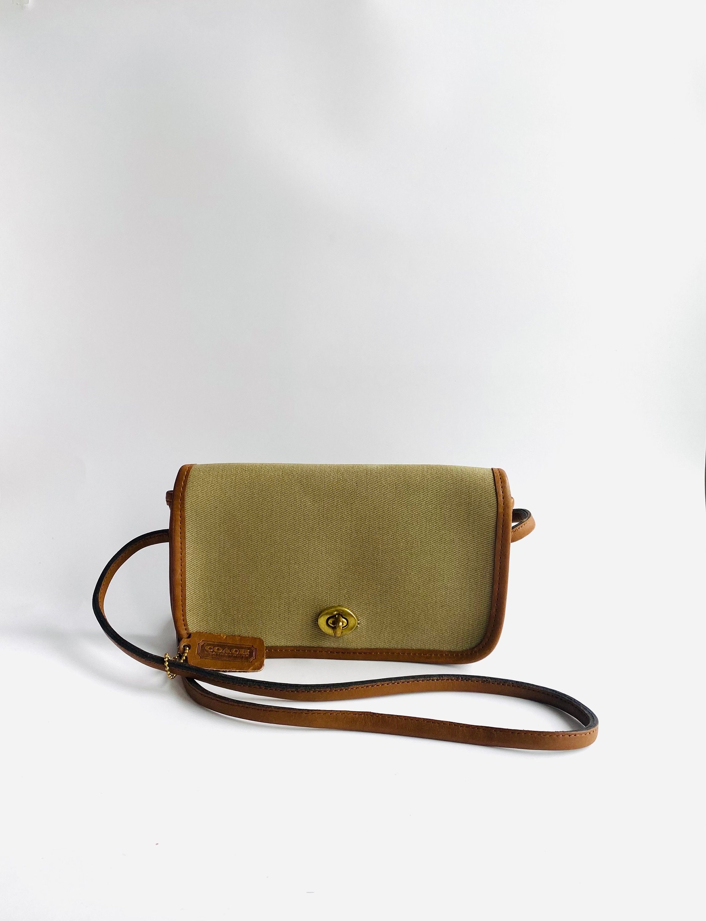 Rare Vintage Coach New York Two Tone Twill Dinky Crossbody Rare Vintage Coach New York Two Tone Twill Dinky Crossbody