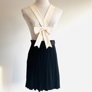 vintage rare Moschino pinafore style dress or pleated skirt w/ bow suspended details signature black and white Moschino Cheap & Chic Sz 38