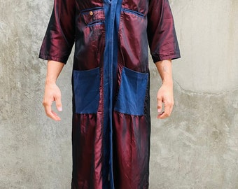 Rare Vintage Jean Paul Gaultier duster Robe: Iridescent with blue Trim, Size M