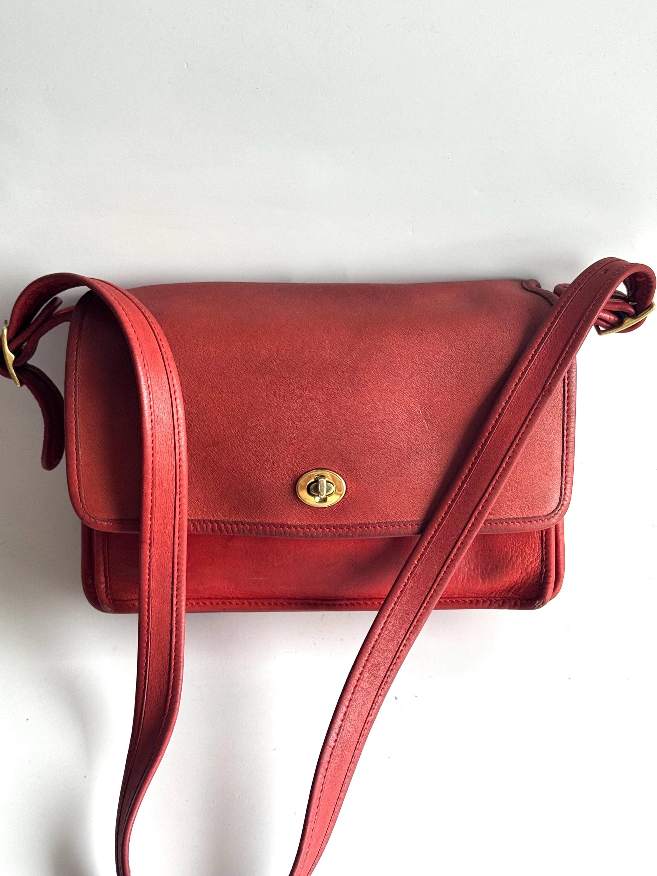 Vintage Coach Pocket Bag in Red Leather Crossbody Purse Style