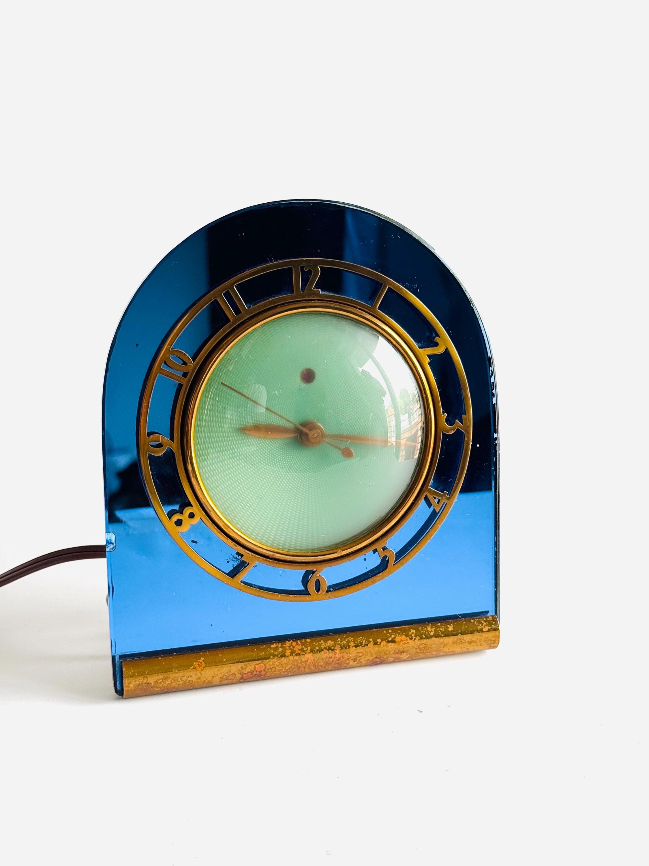 Vintage 30s Telechron Deauville Clock Art Deco Cobalt Blue Glass