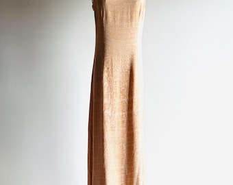 Vintage 90s Giorgio Armani Gown, Melon Champagne Textured Column Dress, IT 42