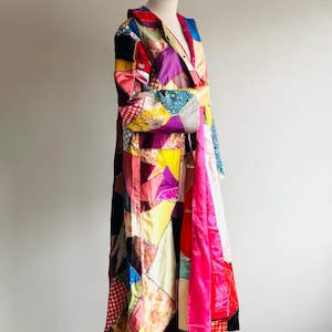 Vintage crazy quilt Patchwork Coat, Colorful Longline Jacket, One of a Kind