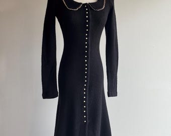 betsey johnson black dress with pearl collar Betsey Johnson Women's Black Knit Fit & Flare Dress Pearl Collar Sleeveless  Sz 2