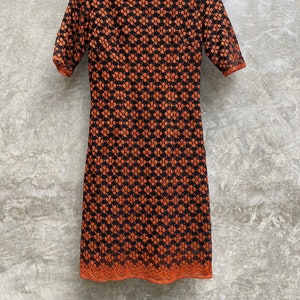 Vintage black and orange lace shift babydoll MOD dress 60’s