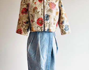 Vintage 50s Tapestry Cropped Jacket, Floral Print