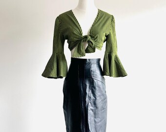 vintage Maurice Sasson 80s black leather skirt with pockets pencil skirt
