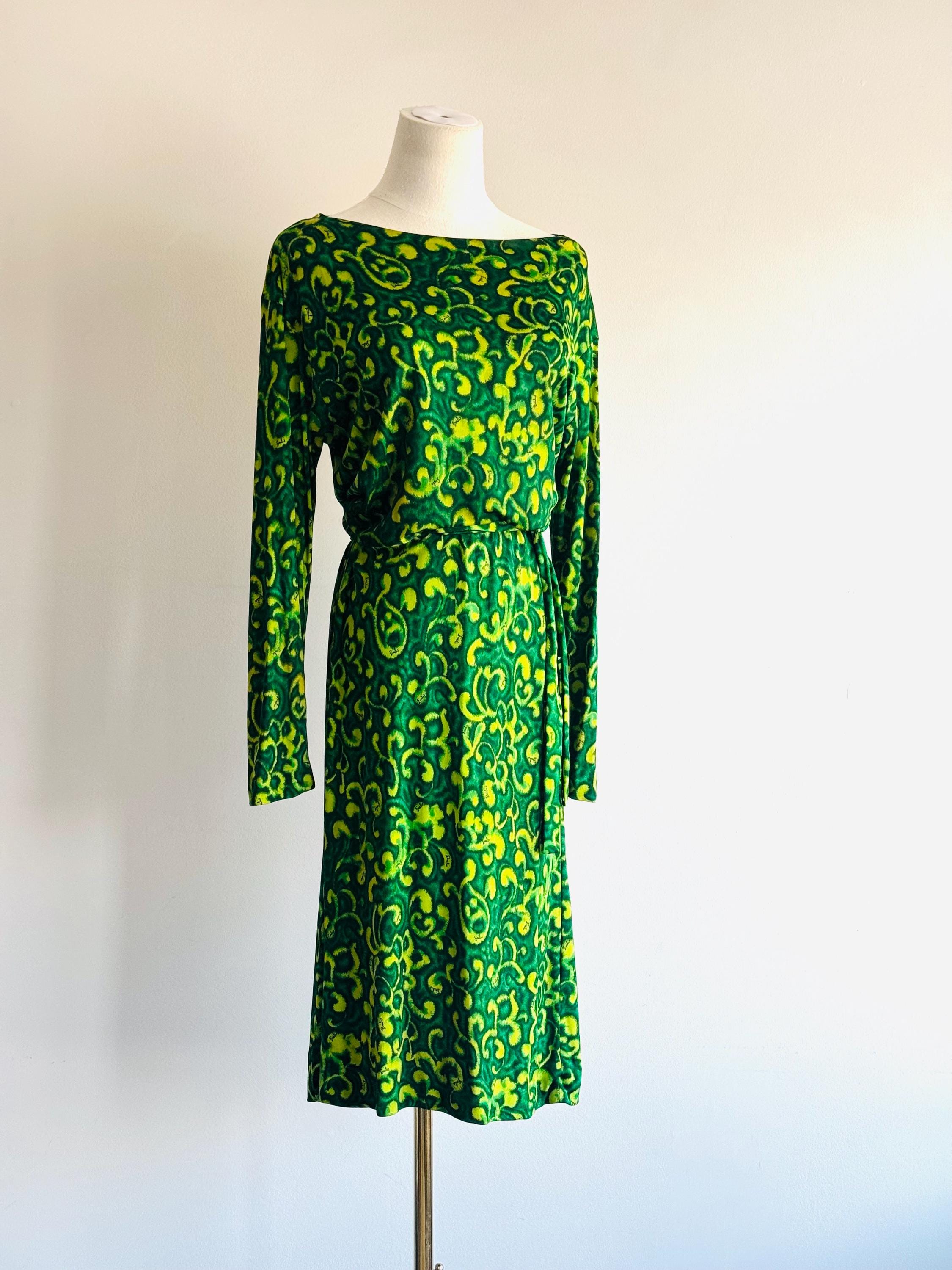 green pucci dress marilyn 1960s Emilio Pucci Cashmere & Silk Purple & Green Classic Print Dress –  Shrimpton Couture