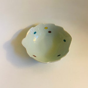 MCM porcelain celadon leaf style dish polka dot detail