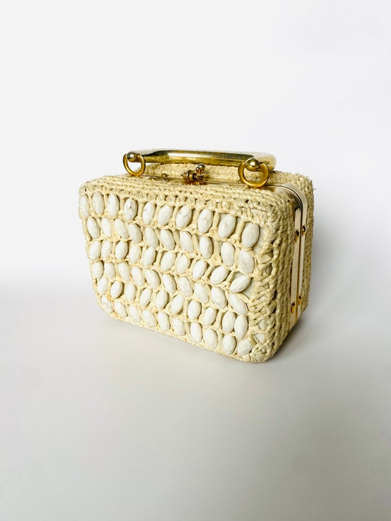 Vintage Beaded Raffia Box Purse Made in Italy - image 1