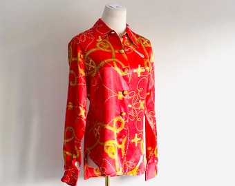 vintage Moschino Cheap & Chic Satin blouse red and gold baroque print