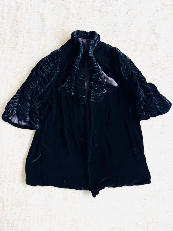 Vintage Velvet Opera Cloak, Poiret Style, Ruched Evening Jacket