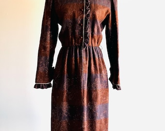 Vintage Sophie Nat Paris Wool Dress, Metallic Brocade Ruffle Detail (FR 42)